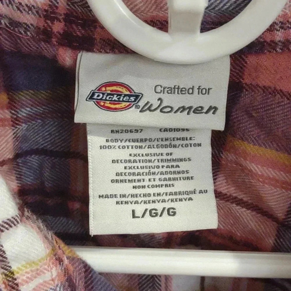 Dickies women's large plaid‎ pink purple white flannel button down - Picture 4 of 5